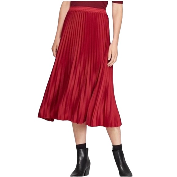A New Day Ruby Red Pleated Midi Skirt - Picture 1 of 6